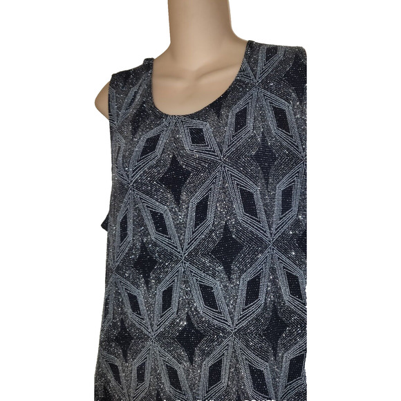 Onyx Nite Sparkly Evening Tank Top BLACK & SILVER Sleeveless Rhinestones SIZE XL - Picture 5 of 13